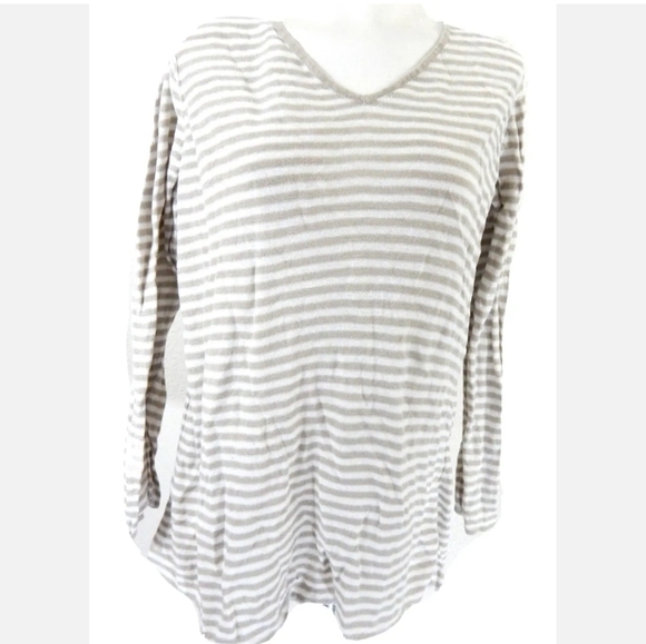 Eileen Fisher Beige Striped V-Neck Tunic - Picture 1 of 4